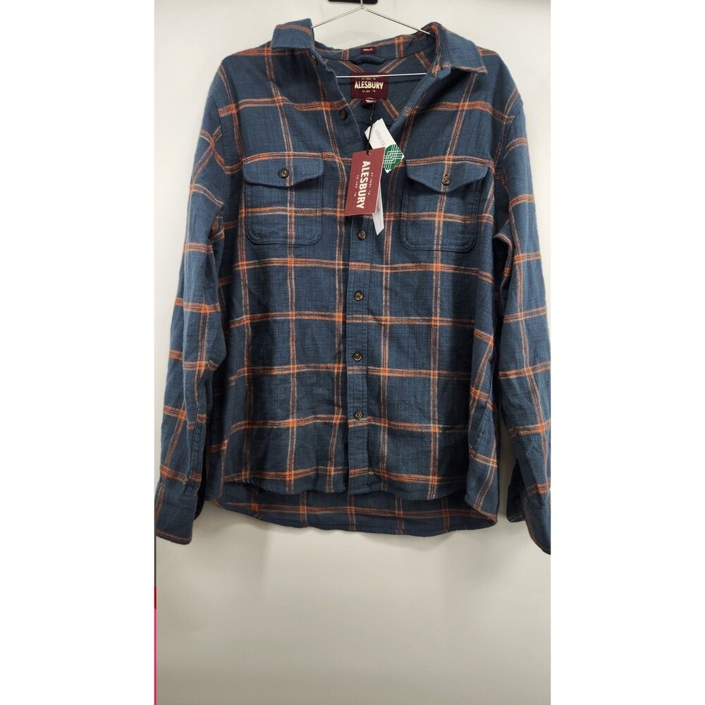 Alesbury Mens Navy Blue Large Vintage Slub Flannel Long Sleeve Shirt NWT